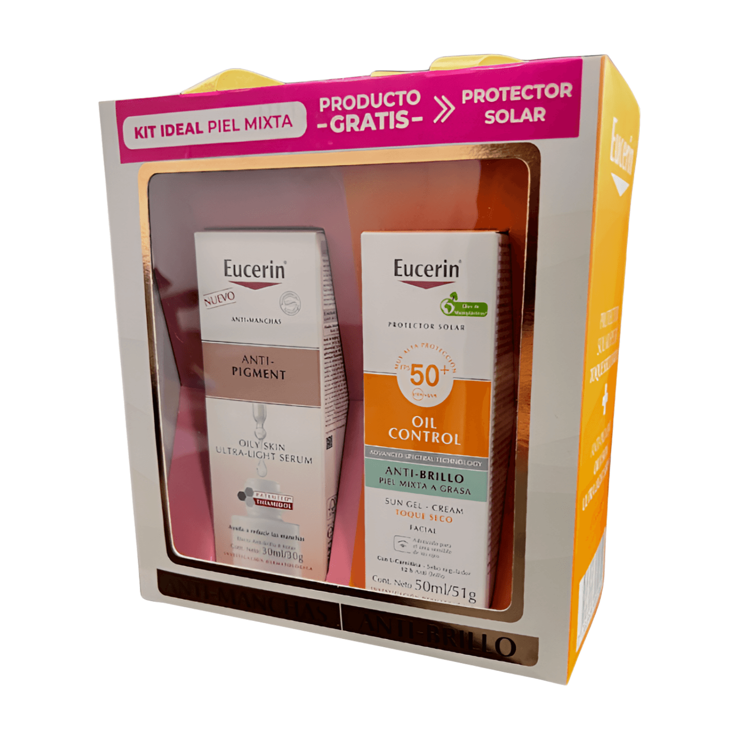 Kit Antipigment Ultra Light Serum 3mMl + Protector Oil Control Spf50 Eucerin Kit Antipigment Ultra Light Serum 3mMl + Protector Oil Control Spf50 Eucerin, solución para piel grasa con manchas